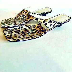 By Far Jack Leopard Patent Leather Thong Sandals